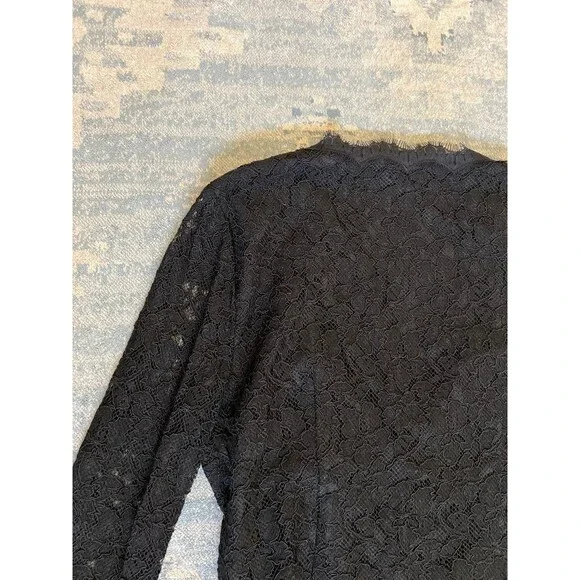 Diane von Furstenberg Shirt 6 Women Blk Lace Top ButtonUp Sheer Long Sleeve $298 - Picture 6 of 12